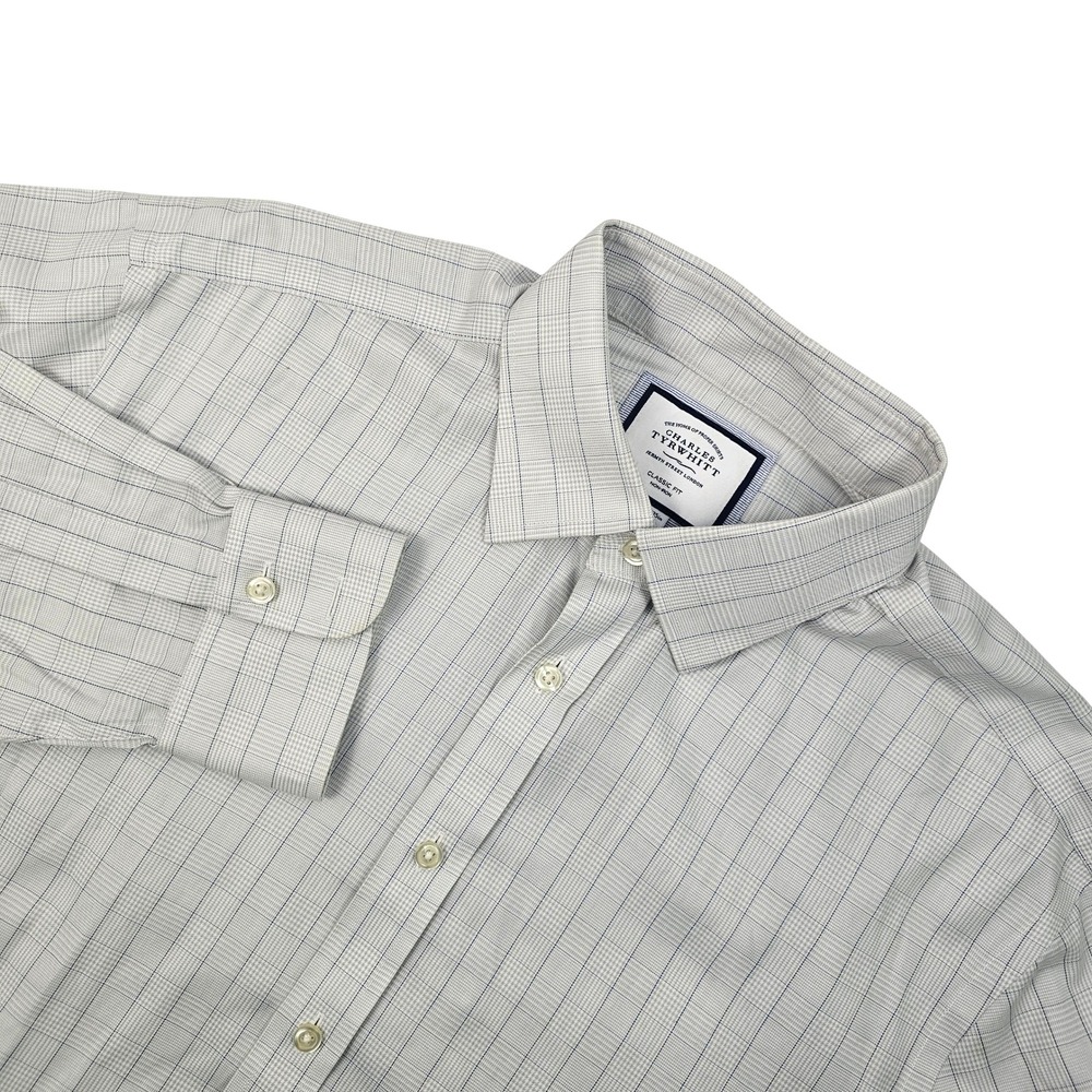 Charles Tyrwhitt Men's 16 Blue Gray Plaid LS Dress Shirt Non Iron Classic Fit
